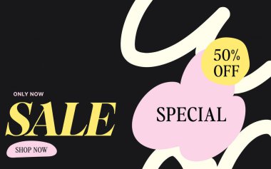 Soyut şekilli düz stil mega satış afişi. Modern soyut şablon tasarımı