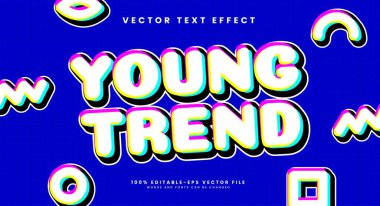 Genç eğilim düzenlenebilir vektör metin etkisi. Renkli abartı biçim efekti.