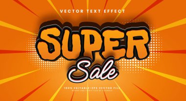 Ürün tanıtımı için süper satış vektör metin efekti.