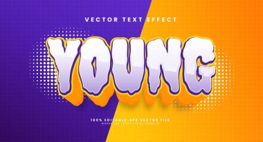 Genç eğilim düzenlenebilir metin tarzı efekti, mor ve sarı kombinasyon rengi.