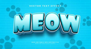 Mavi miyav düzenlenebilir vektör metin efekti, hayvanlar için uygun hayvan teması.