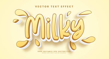 Kahverengi sütlü 3d düzenlenebilir vektör metin efekti, tatlı yiyecek ihtiyaçları için uygun.