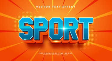 Sport 3d düzenlenebilir metin efekti, mavi ve turuncu renk temalı.