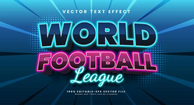 Dünya futbol ligi 3d düzenlenebilir vektör metin efekti, neon ışık tarzıyla.