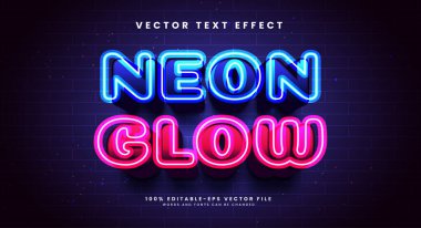 Neon parıltısı 3d düzenlenebilir vektör metin efekti, modern teknoloji teması için uygundur.