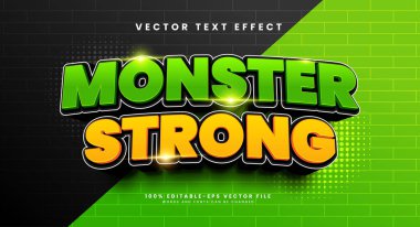 Yeşil canavar güçlü düzenlenebilir vektör metin efekti, çizgi film tarzı ile.