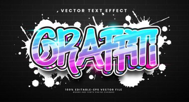 Renkli grafiti düzenlenebilir metin etkisi. Boya duvarı konseptiyle vektör metin efekti.