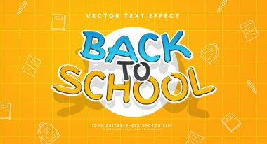 Okula, düzenlenebilir metin etkisi. Eğitim ihtiyaçları için kağıt kesimi temalı vektör metin efekti.