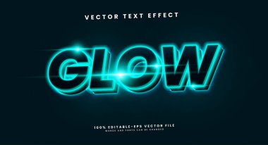 Neon parıltısı düzenlenebilir metin etkisi. Bir teknoloji teması için mavi neon ışıklı vektör metin efekti.