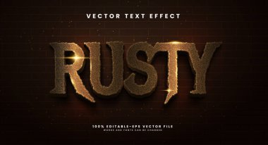 Paslı kahverengi metin tarzı efekti. Kahverengi paslı demir desenli vektör metin efekti.