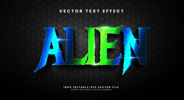 Uzaylı düzenlenebilir metin tarzı efekti. Parlak bir teknoloji temalı vektör metin efekti.