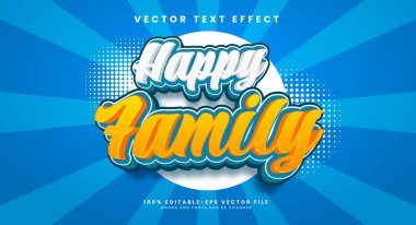 Mutlu aile düzenlenebilir metin tarzı efekti. Mutlu bir tema için çizgi film temalı vektör metin efekti.