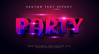 Neon parıltısı partisi düzenlenebilir metin etkisi. Renkli, lüks ve zarif temalı vektör metin efekti.