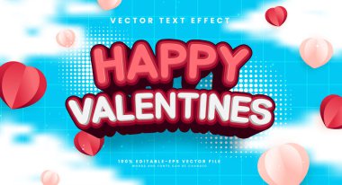 Mutlu sevgililer günü düzenlenebilir metin etkisi. Sevgililer Günü için uygun romantik pembe renkli vektör metin efekti.