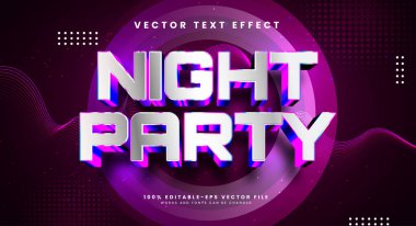 Gece partisi düzenlenebilir metin tarzı efekti. Gece etkinliği posterleri için uygun lüks neon ışık temalı vektör metin efekti.