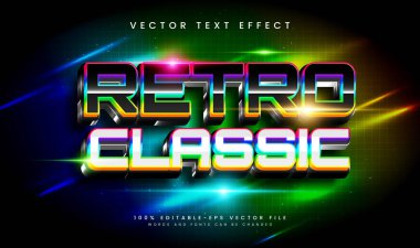 Koyu renkli ışık konseptiyle, klasik düzenlenebilir vektör metin efekti