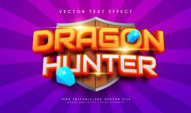 Ejderha avcısı çizgi film teması, düzenlenebilir vektör metin efekti. Mutlu şirin olay için uygun