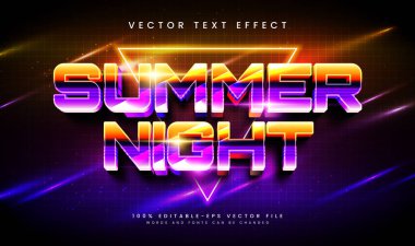 Yaz müziği parlayan tema, düzenlenebilir vektör metin efekti. Gece partisi için uygun..