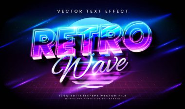 Retro neon parlatıcı tema, düzenlenebilir vektör metin efekti. Gece partisi için uygun..