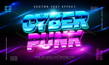 Siber punk parlayan tema, düzenlenebilir vektör metin efekti. Gece partisi için uygun..