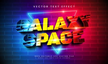 Galaksi uzayı zarif düzenlenebilir vektör metin efekti, renkli ışık teknolojisi kavramı.