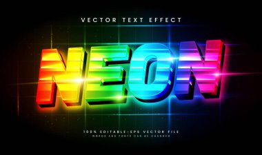Renkli neon ışığı düzenlenebilir vektör metin efekti. Parlayan gece etkinliği için uygun.