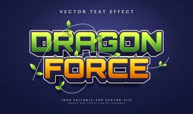 Ejderha kuvveti, minimalist çizgi film konseptiyle düzenlenebilir vektör metni etkisi. Yeşil tropikal tema için uygun.