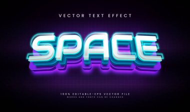 Mavi ve mor kombinasyon renginde, modern uzay düzenlenebilir vektör metin efekti. Modern teknoloji konsepti için uygun.