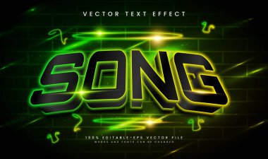 Zarif şarkı yeşil düzenlenebilir vektör metin efekti. Neon teması, gece etkinliği için uygun.