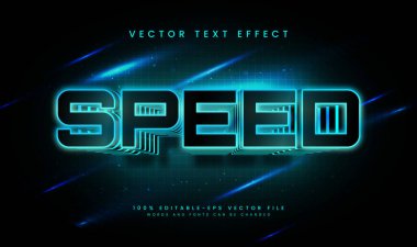 Modern teknoloji temalı mavi hızlı düzenlenebilir vektör metin efekti. Teknoloji konsepti için uygun..