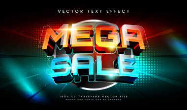 Modern teknoloji temalı, düzenlenebilir mega satış vektör metin efekti. Satış pazarlaması için uygun..