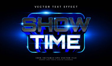 Parlayan ışık konseptiyle modern şov zamanı düzenlenebilir vektör metin efekti. Gece etkinliği için uygun.