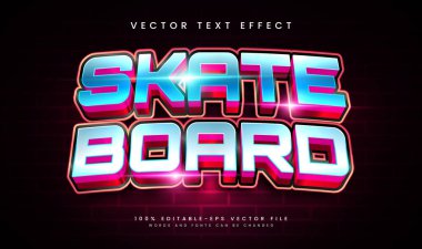 Parlayan ışık konseptiyle modern kaykay düzenlenebilir vektör metin efekti.