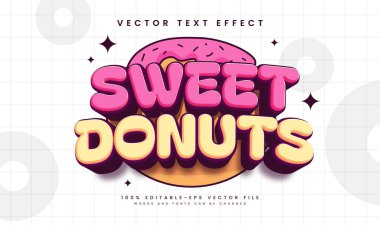 Tatlı çörekler, lezzetli tatlı konseptiyle düzenlenebilir vektör metin efekti.