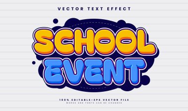 Okul etkinliği düzenlenebilir vektör metin efekti, eğitim teması için uygun.