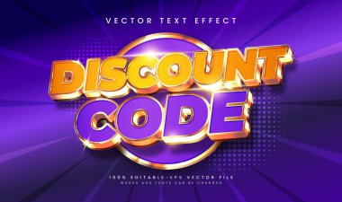 İndirim kodu düzenlenebilir vektör metin efekti, tanıtım ürünü veya pazarlama ihtiyaçları için uygundur.