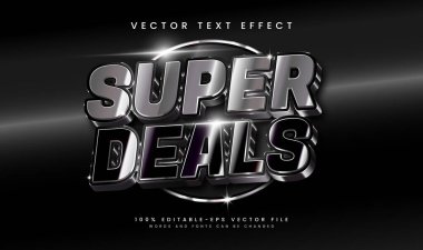 Süper işlemler, gümüş rengi koyu temalı düzenlenebilir vektör metin efekti, promosyon ürünü için uygun