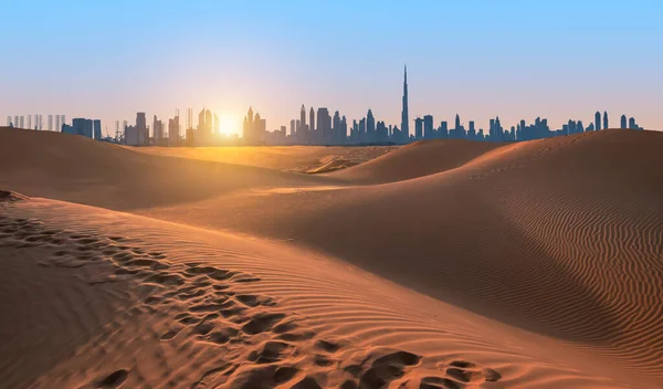 stock image Dubai desert at sunset, United Arab Emirates.