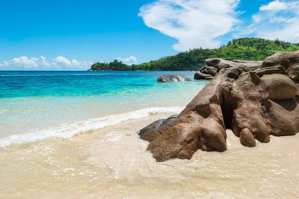 Seychelles Ilha Mahe Bela Paisagem Praia Com Pedras Granito Baie — Fotografia de Stock