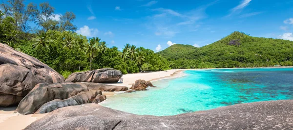 Paisagem Panorâmica Com Deslumbrante Praia Ilha Mahe Seychelles — Fotografia de Stock