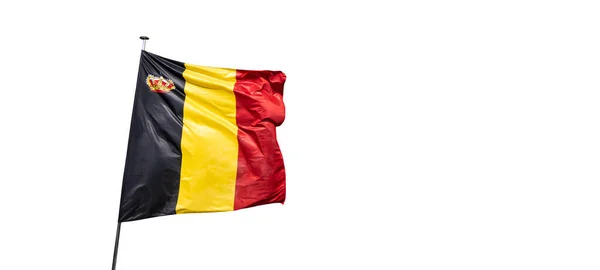 Bandera Nacional Bélgica Con Emblema Corona Real Aislado Sobre Fondo — Foto de Stock