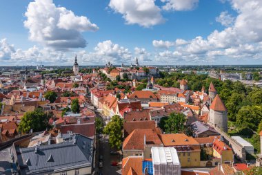  Tallinn, Estonya şehir manzarası. Hava görünümü.