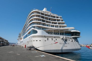 Zadar, Croatia - July 28, 2024: Silversea's newest cruise ship Silver Ray docked in port of Zadar. clipart