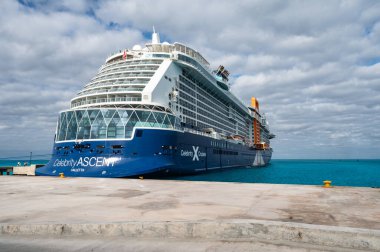 Bimini, Bahamas - Nov 18, 2024: Cruise ship Celebrity Cruises Ascent docked in Bimini, Bahamas. clipart