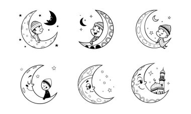 Baby Hanuman Vector Illustrations Cute Black and White Hindu Mythology Art clipart