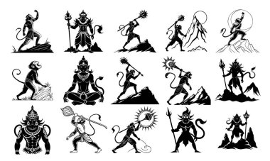 Baby Hanuman Vector Illustrations Cute Black and White Hindu Mythology Art clipart