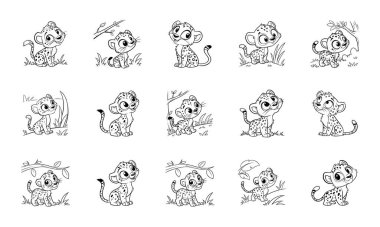 Adorable Baby Leopard Cub Vector  Cute Black and White Wildlife Illustrations clipart