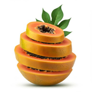 Fresh Sweet Papaya with Lush Green Leaves and Vibrant Orange Flesh clipart