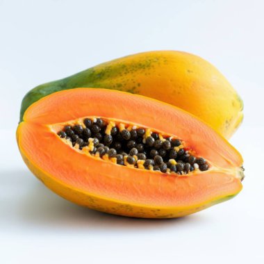 Bright Juicy Papaya Slice with Orange Flesh and Seeds clipart