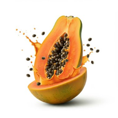 Close-Up of Fresh Papaya Slice with Exposed Seeds clipart